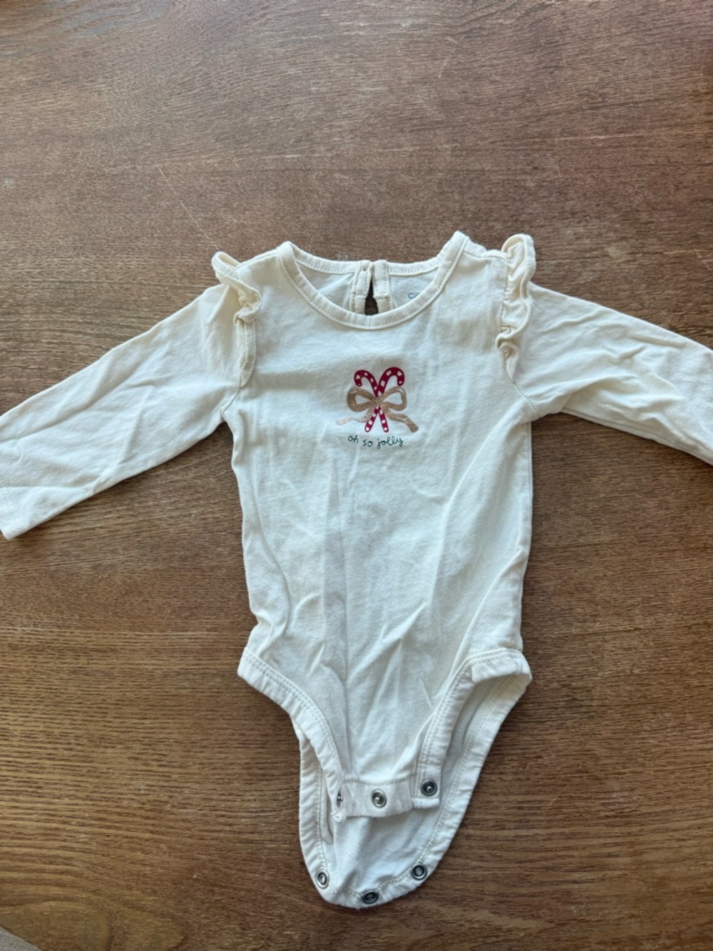 Carter's Cream Long-Sleeve One-Piece with Red & Gold Bow
